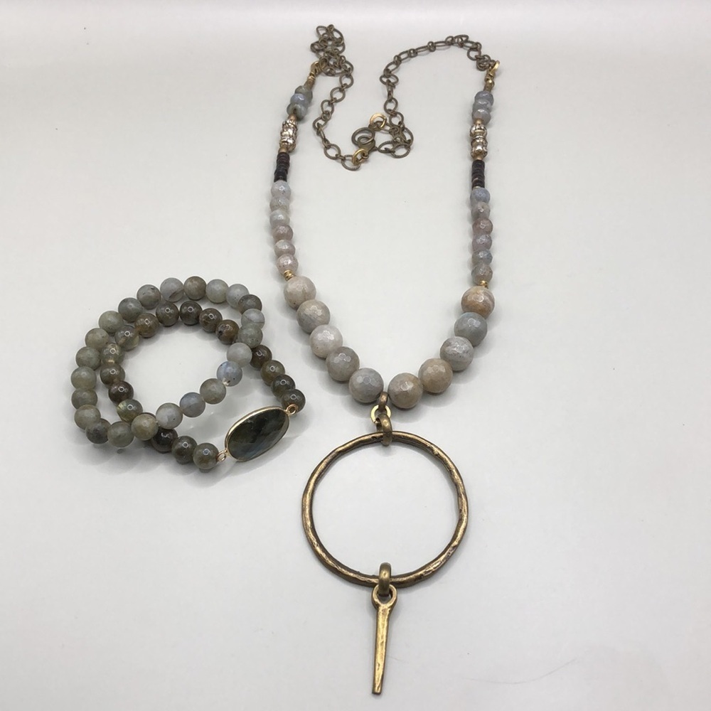 Curated bundle labradorite jewelry set necklace and 2 bracelets boho festival